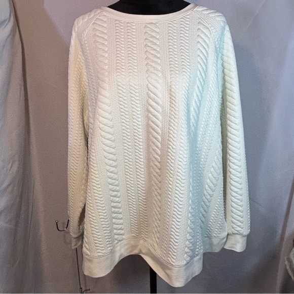 ADRIANNA PAPELL Ivory Plus Cable Knit Long Raglan Boxy Crew Neck Top 2X - Picture 1 of 8
